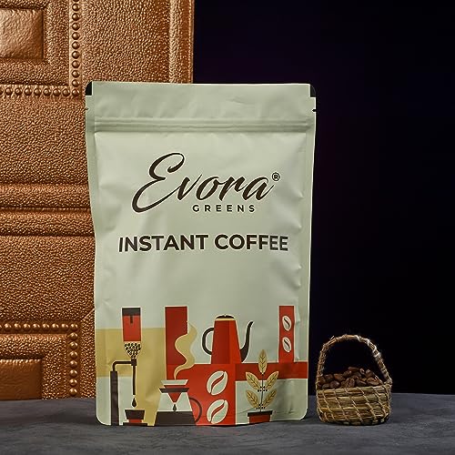 Image of Evora Greens Classic Instant Coffee | Arabica & Robusta Blend | Strong Aroma & Smooth Taste | Hot, Cold & Black Coffee | Makes ~50 Cups | 500g Glass Jar