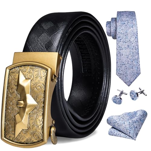 Barry.Wang Mens Ratchet Belt,Bat Buckle Belts Leather Slide Strap Mardi Gras Carnival Parade Gift Tie Set