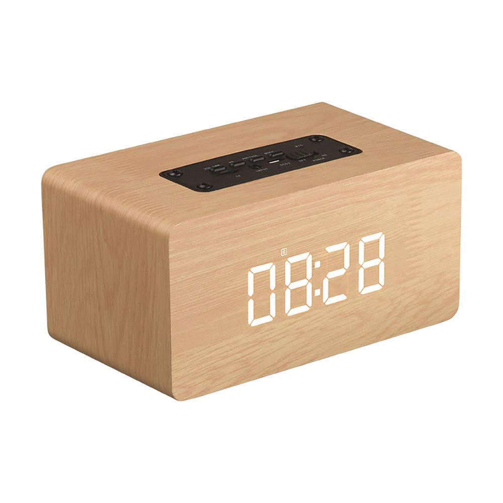 Reloj Despertador Digital de Madera, Altavoz Bluetooth, Relojes Digitales Junto a la Cama con Puerto de Carga USB, Radio FM, Temporizador de Apagado, función de repetición, alarmas duales para