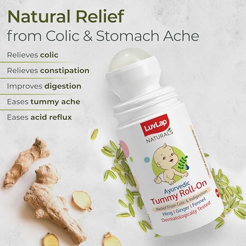 Image of Luvlap Naturals Baby Tummy Roll On, for Colic & Gas Relief, Relieves Constipation & Indigestion, with Hing, Ginger & Fennel, Free of Alcohol & Paraben, Dermatologically Tested, 100% Ayurvedic, 40ml