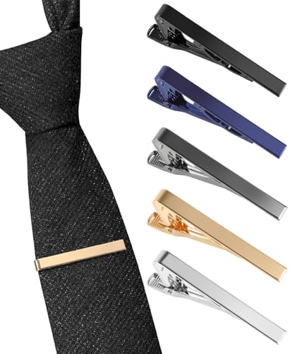 image for vivinin 5P Tie Clips For Men, 5 Different Classic Tie Bar, Stainless S