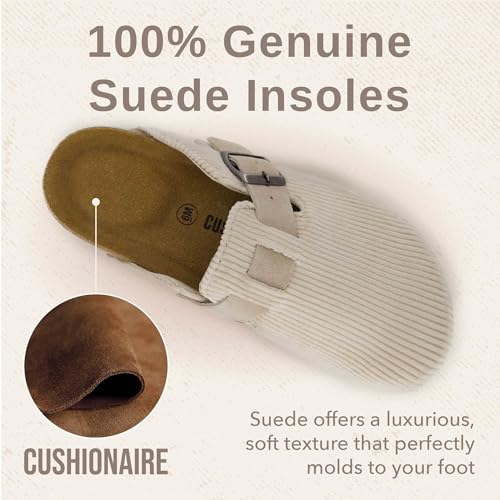 Image of CUSHIONAIRE Hana Womens Clogs | Comfortable Vegan Suede Clogs for Women | Slip On Potato Shoes with Cork Footbed & Arch Support | Memory Foam, Wide Widths Available