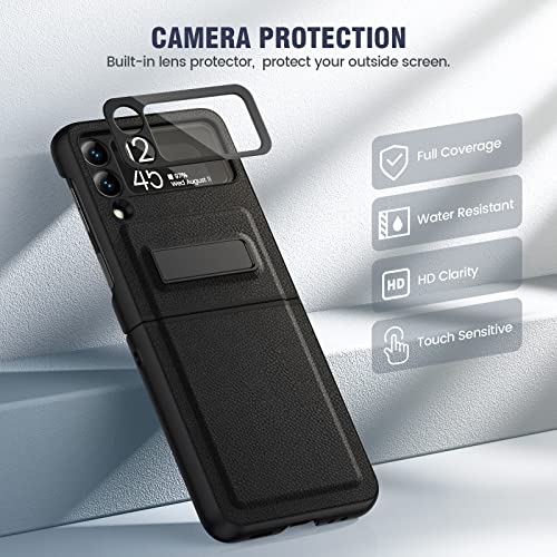 Caka Compatible for Galaxy Z Flip 3 5G Kickstand Case, Z Flip 3 Case with Camera Protector Hinge Protection Wireless Charging Cover for Samsung Galaxy Z Flip 3 (Black) by Caka - Image 4
