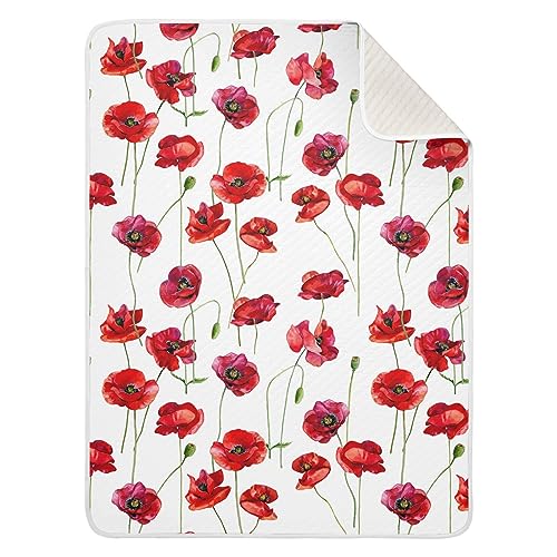 Image of Swaddle Blanket for Red Poppy Flowers Baby Receiving Blanket Muslin Baby Swaddles Soft Cotton Breathable Nursery Blankets for Unisex Boys and Girls 30x40 Inch