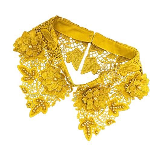 Women Hollow Out Lace Fake Collar Embroidery Flower Detachable Blouse Collar Pearl Beading Necklace Clothing Accessory4