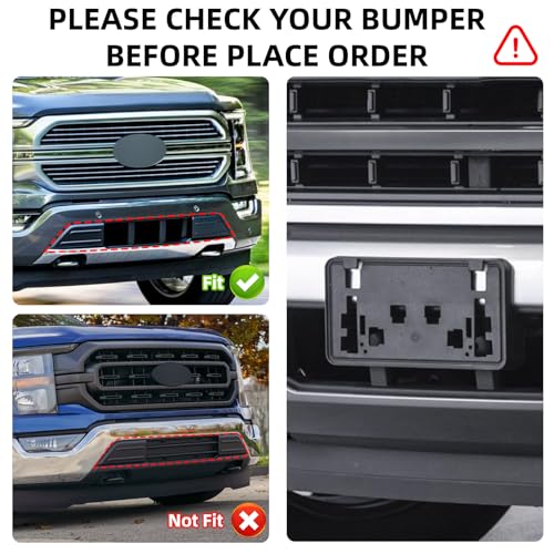 Image of License Plate Bracket Accessories for Ford F150 2.7L /3.0L /3.5L 2021 2022 2023, Front Bumper License Plate Holder Replacement Frame Black Mount, Easy Installation # ML3Z-17A385-BB