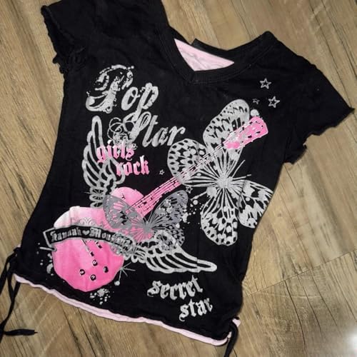 Image of Kawaii Cutecore Harajuku Y2k 2000s Tops Summer Preppy Aesthetic Alt Goth Emo Short Sleeve Graphic Tees