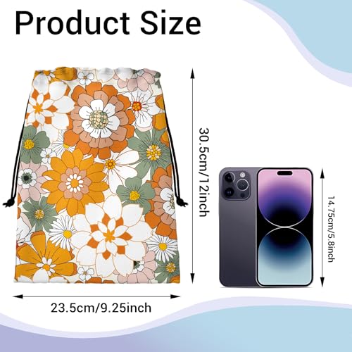 Image of Abstract Flowers Drawstring Gym Bag Orange Adjustable Gymnast Gymnastics Grip Bags for Women
