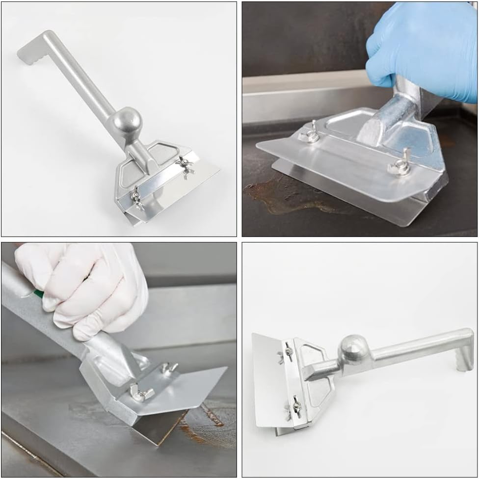 Yardwe Skillet Scraper Stone Outdoor Grill Scraper Griddle Scraper Tool Stainless Steel Fry Pan Barbecue Scraper with Long Handle Non Stick Cleaning Kit 420 Stainless Steel