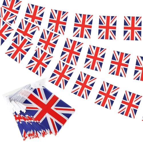 Image of UK Flags British String Flag Banners for Patriotic Events Independence Day Sports Bars Inside Outside Decorations 33 Feet 30 Flags