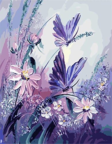 Tonzom Wooden Framed Paint by Number Kits 16 x 20 inch Canvas DIY Oil Painting for Kids, Students, Adults Beginner with Brushes and Acrylic Pigment - Happy Butterfly Couple