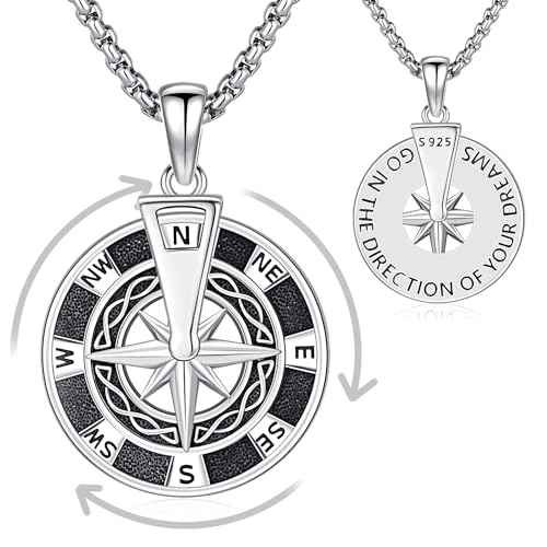 Aniu S925 Sterling Silver Compass Necklace for Men Women Go In The Direction of Your Dreams 2025 Graduation Birthday Christmas Rotatable Jewelry Gift