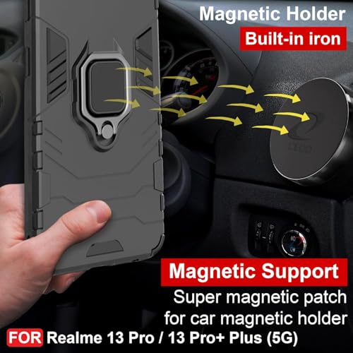 Image of AIBEX Armor Back Cover Compatible for Realme 14 Pro Lite /Realme 13 Pro 5G / Realme 13 Pro Plus 5G| Rugged Shockproof Case with Ring Holder & Kickstand | Military-Grade Protection |Magnetic Car Mount