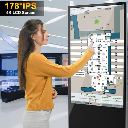 Image of Digital Signage 4K UHD Touchscreen Android 11 System (4+32GB) Indoor Floor Standing Kiosk Interactive Displays LCD Screen with Auto Media Player WiFi HDMI /USB Input (65 inch)
