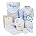 Cesta de Bebé Personalizada - Mi Cielo de Mababy - Set de primera puesta para Recién Nacido, Arrullo para Bebé personalizado y Muselina de lactancia - Canastilla de regalos para Bebés. (Azul Talla 0)