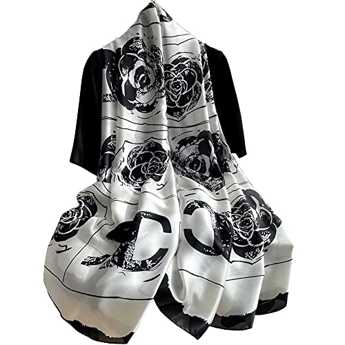 Silk Feeling Long Satin Scarf Fashion Beach Scarf Shawl Check Style Sunscreen Shawls Wraps-Lightweight Pattern