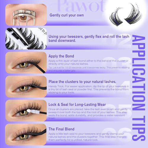 Pawotence Lash Clusters Wispy Cluster Eyelash Extensions 10-18mm Individual Lashes D Curl Cluster Lashes Extension DIY Soft Comfortable Eyelash Clusters with Thin Band — view 8