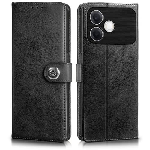 Image of WOW IMAGINE Shock Proof Flip Cover Back Case for Oppo F33 Pro 5G (Magnetic Button Flip Case | Wallet Pockets & Stand | Leather Finish | Haze Black)