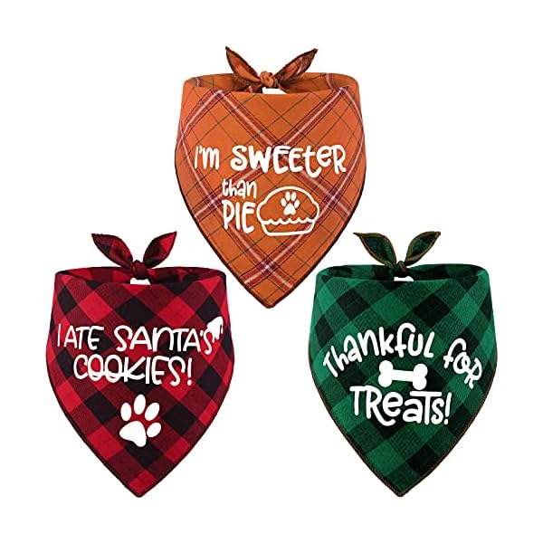 3 pack thanksgivng dog bandana, fall classic plaid halloween christmas xmas autumn triangle bandanas scarf bibs kerchief gift set - pet holiday accessories decoration for small to large dogs cats pets
