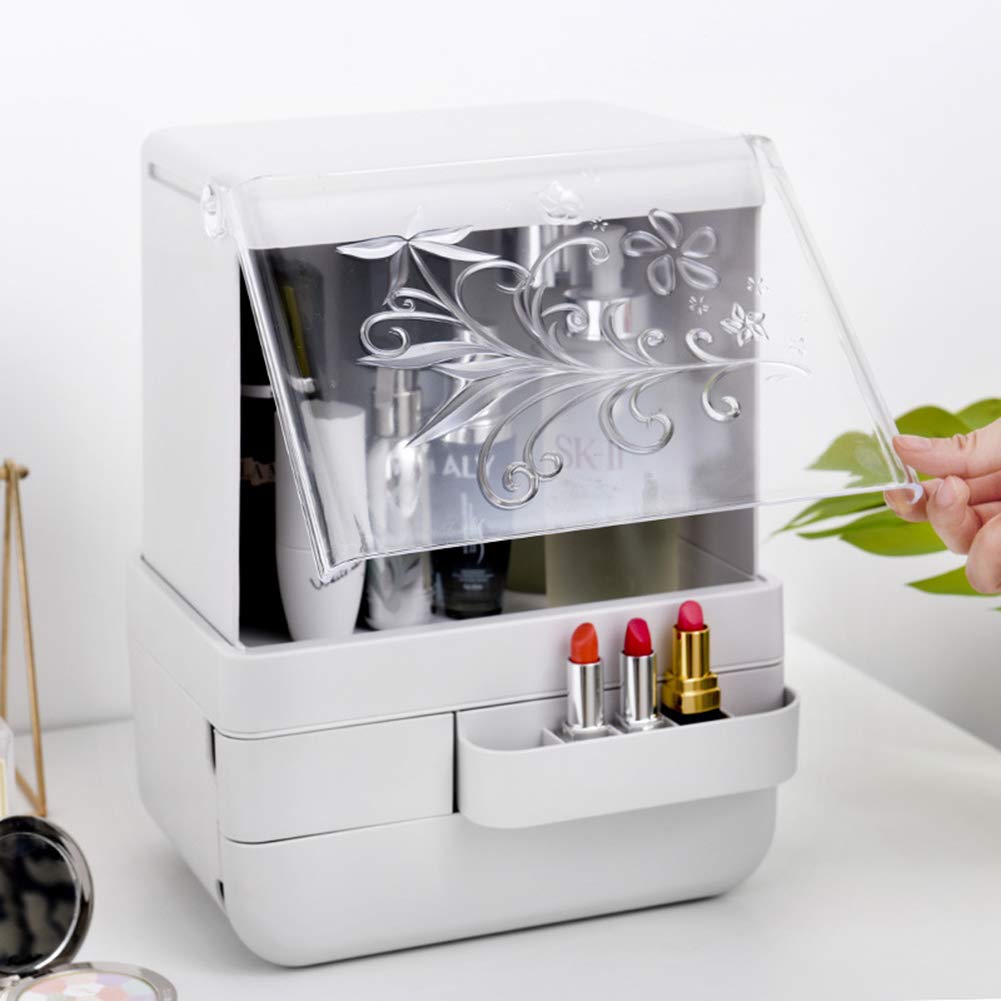 Beau Organisateur De Maquillage Présentoir Cosmétique Vanity De Grande Capacité pour Tous Les Types De Vernis à Ongles, Rouge à Lèvres, Fond De Teint, Mascara Hermétique, White