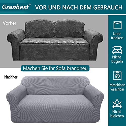 Granbest High Stretch Sofabezug Moderne Sofaüberwurf Jacquard Elastische Sofahusse für Wohnzimmer Protector für Hunde Haustiere (3 Sitzer, Hellgrau)