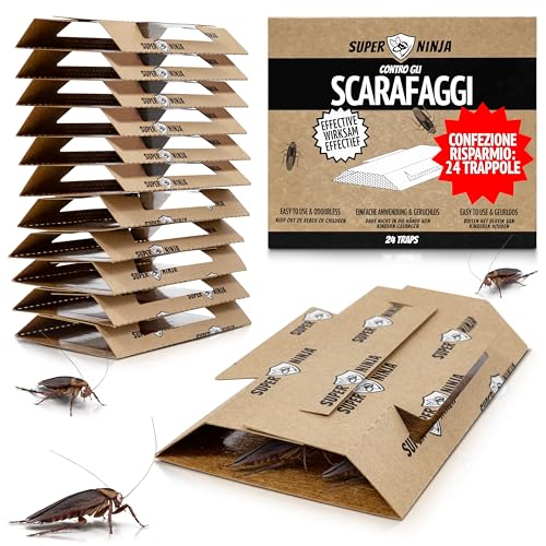 Super Ninja Trappole per Scarafaggi – 24 Pezzi con Colla e Attrattivo, Non Tossiche, Contro Scarafaggi e Blatte, Sicure per la Disinfestazione di Casa, Cantina, Garage, in Cartone Riciclato