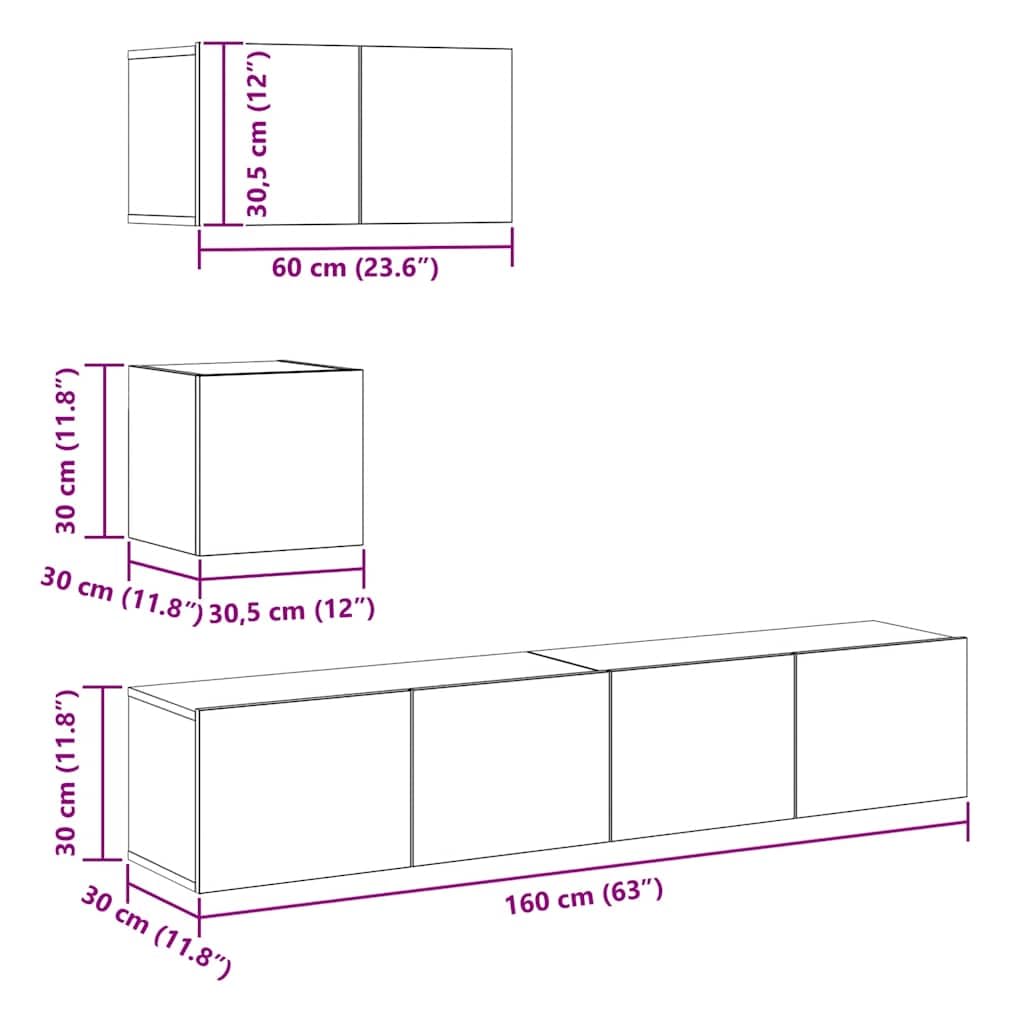 vidaXL Ensemble de Meubles TV 4 pcs Centres de Divertissement Armoires Multimédia Meubles de Salle de Séjour Intérieur Sonoma Gris Bois d'Ingénierie