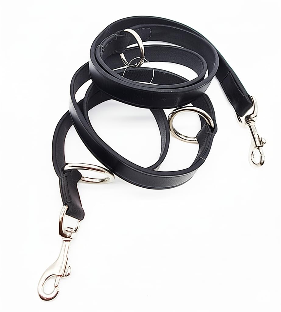 Leather Dog Training Lead 1Inch Wide Police Style Double Clip Leash with Colour Black Brown Grey And Tan (Black)