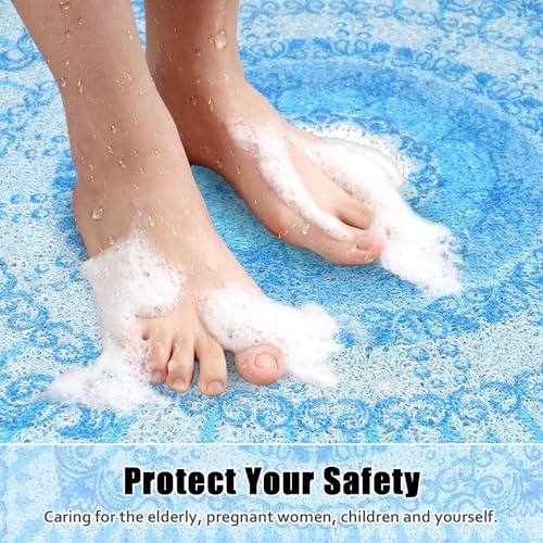 Image of Square Shower Mat Non Slip: 24x24 Inch Shower Floor Mat with Drain Hole in Middle, Super Soft and Comfortable PVC Loofah Massage Bath Mat for Shower, Anti Slip Shower Stall Mat, Quick Drying