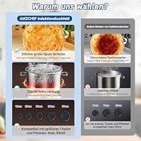 AMZCHEF Induktionskochplatte Einzel, 3500W Induktionskochfeld 1 Platte mit Doppelter Ring, 9 Leistungs- und Temperaturstufen, Sicherheitssperre, Pausenfunktion, Zeitschaltuhr, Überhitzungsschutz – Ansicht 2