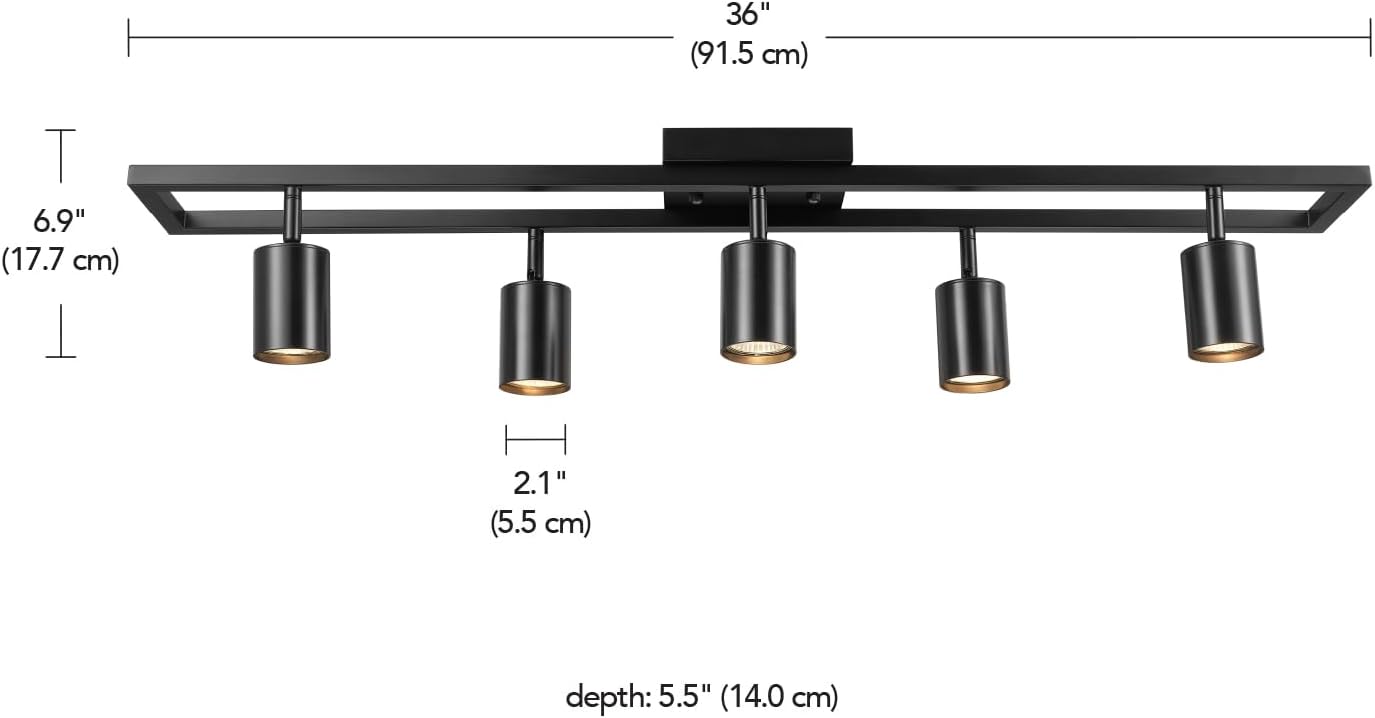 Globe Electric 5-Light Track Lighting, Adjustable Heads, Matte Black 36-Inch Dimmable Track Bar for Modern Kitchen, Living Room & Ceiling Lighting