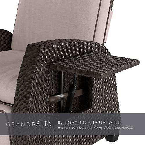 Grand Patio Indoor & Outdoor Moor Recliner Pe Wicker With Flip Table Push Back Reclining Lounge Chair, Flax #TOP6