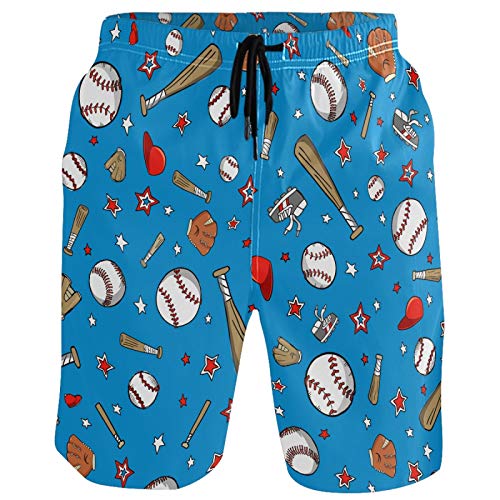 visesunny Men's Beach Short Swim Trunks Baseball Sports Seamless Pattern Sports Running Bathing Suits