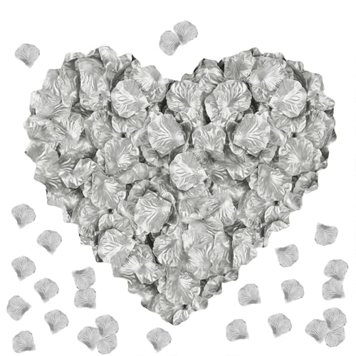 Image of 300PCS Fake Rose Petals for Romantic Night Romantic Festive Atmosphere Creation for Marriage Proposa Wedding Valentine's Day Decoration Party Activities (Silver)