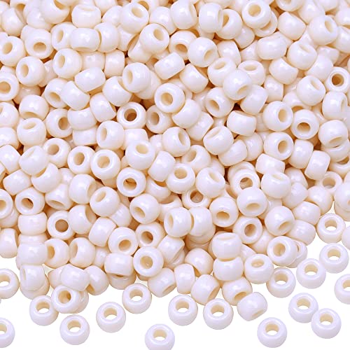 Image of 1000Pcs Pony Beads Bracelet 9mm Beige Plastic Barrel Pony Beads for Necklace,Hair Beads for Braids,Key Chain,Jewelry Making (Beige)