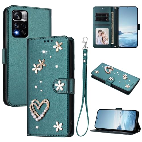 �X�}�z�P�[�X �Ή��@�� for Xiaomi Poco X4 NFC,�Ή��@�� for Redmi Note 11 Pro Plus 5G �������[�h�y�J�[�h�z���_�[�t�����z �t���b�v�J�o�[ �}�O�l�b�g�o�b�N�� �L�b�N�X�^���h�z Green