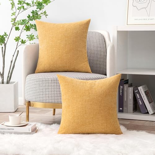 Image of MIULEE Pack of 2 Couch Throw Pillow Covers 20x20 Inch Soft Beige Yellow Chenille Pillow Covers for Sofa Living Room Spring Home Decor Couch Solid Dyed Cases
