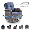 Belord Patio Furniture Swivel Glider PE Wicker Chairs, Outdoor Swivel Rocker Seating with Cushions for Porch Deck Balcony, Brown Wicker Blue Cushion #2