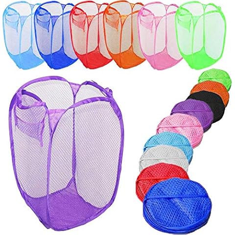 St@llion Laundry Pop Up Basket Mesh Bag Storage Foldable Bin Hamper Clothes Washing Kids Toys (Assorted Color Pack of 3) Cover