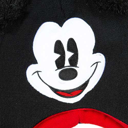 Disney Unisex Adult Mickey Mouse Acrylic Knit Winter Laplander Hat with Jumbo Knit Pom Ears and Knit Tassels Black2