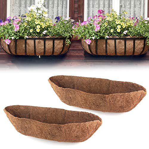 EROCK 2 Pack Trough Coco Liner Fiber Replacement for Planters, 36 inch Half Moon Coconut Coir Planter for Window Box/Hanging Trough Planter, Garden Flower Vegetables Pot, Fence Flower Baskets