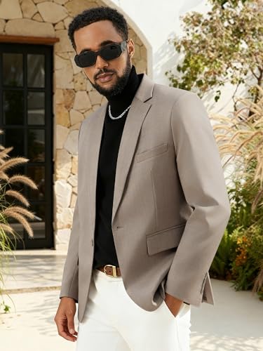 Image of MAGE MALE Men's One Button Suit Jacket Elegant Solid Color Blazers Slim Fit Lightweight Sport Coats Blazer