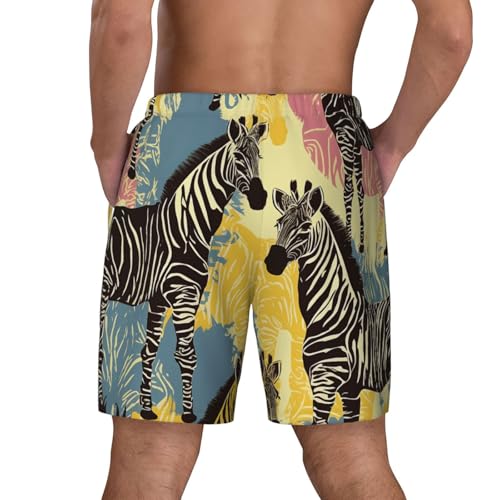Men's Swim Trunks Quick Dry Board Shorts Giraffe and Zebra Beach Shorts with Pocket Bathing Suits for Men3