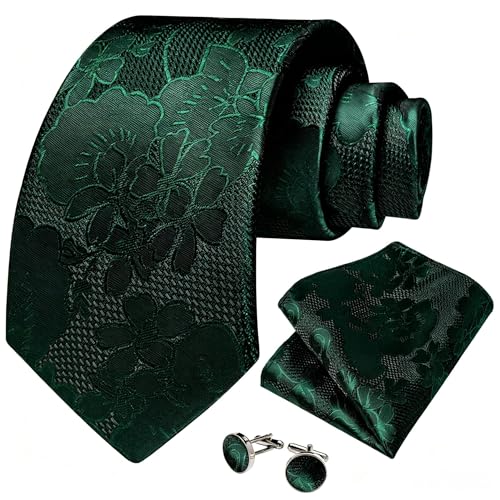 Image of DiBanGu Mens Paisley Tie Sets Silk Jacquard Woven Floral Necktie and Pocket Square Cufflinks Wedding Business Party
