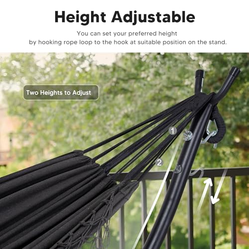 Image of SUNCREAT Portable Outdoor Hammock with Stand Included, Double Hammock with Tassel for Outside, Dark Gray
