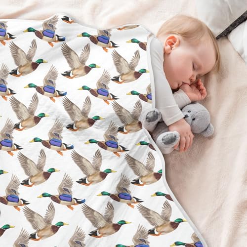 Image of Baby Swaddle Blanket for Boys Girls Soft Warm Stroller Throw Blanket for Newborn Infant Toddler 30X40in Watercolor Pattern Flying Duck