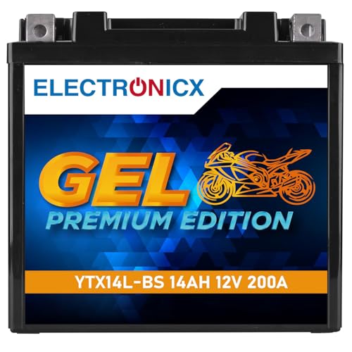Electronicx GEL Premium YTX14L-BS – 12V 14Ah Hochleistungs-Motorradbatterie: wartungsfrei, versiegelt, auslaufsicher, vibrationsfest, lageunabhängig und langlebig – ideal für Roller, Quad und Motorrad