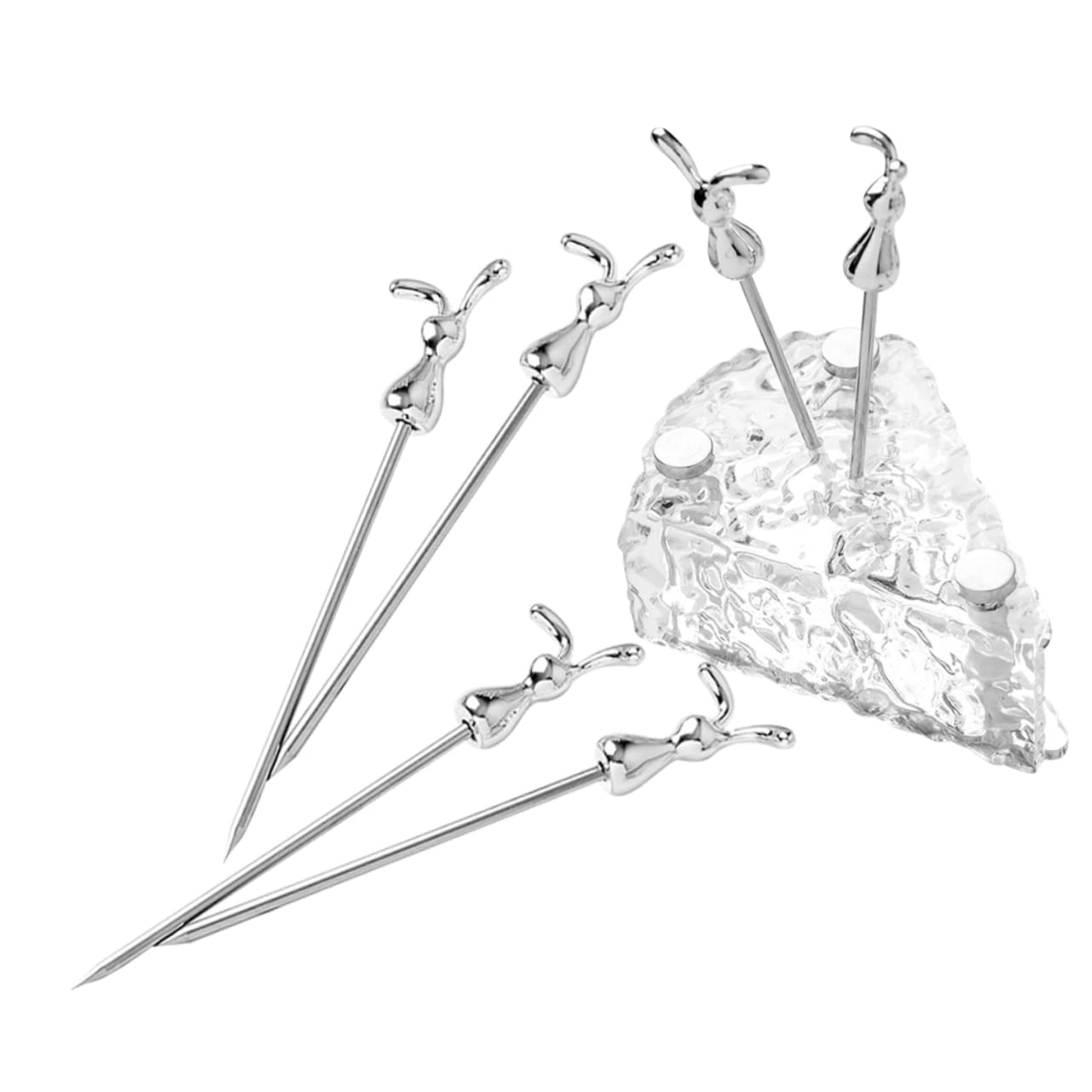 OUNONA 1 Set Stainless Steel Rabbit Fruit Picks Cute Fruit Sticks with Base for Parties Desserts and Appetizers present for Friends and Family