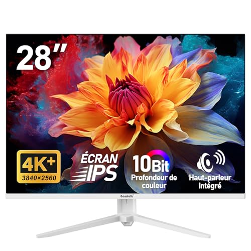 Gawfolk Écran PC UHD 4K 28 Pouces, Moniteur IPS Ultra HD (3840 × 2560 p), 3:2, 10 Bits, 1,07 Milliard Couleurs, 128% sRGB, Haut-parleurs intégrés, Angle de Vision Large 178°, DisplayPort, HDMI, Blanc