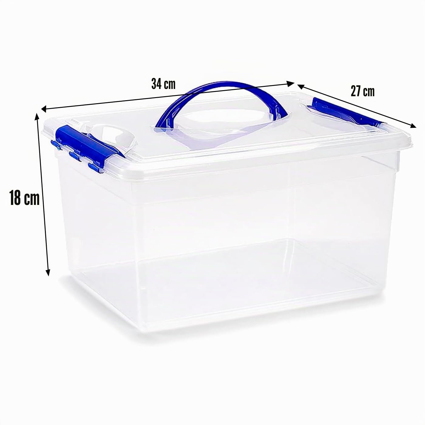 Acan Tradineur - Pack de 6 Cajas de Almacenamiento transparente con asa azul - Fabricado en plástico - Contenedor para almacenar Libros, ropa, mantas - N.º 9-18 x 34 x 27 cm - 12 Litros